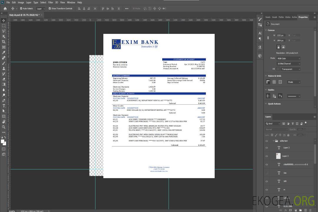 Relevé bancaire Exim des Comores template Relevé bancaire Exim des Comores template